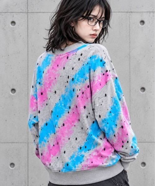 KAMINARI_TOKIO(カミナリトキオ)の「ペイントグラフィック ダメージスウェットプルオーバー(スウェット・レディース・ブラウン/グレー・FREE)」の9枚目の写真
