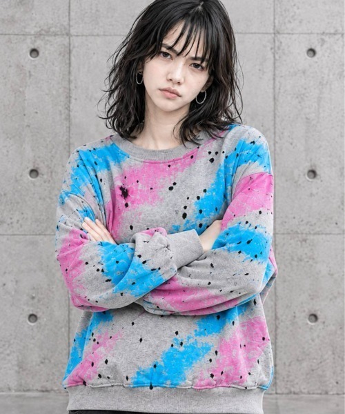 KAMINARI_TOKIO(カミナリトキオ)の「ペイントグラフィック ダメージスウェットプルオーバー(スウェット・レディース・ブラウン/グレー・FREE)」の6枚目の写真