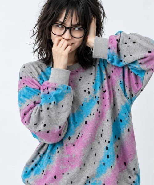 KAMINARI_TOKIO(カミナリトキオ)の「ペイントグラフィック ダメージスウェットプルオーバー(スウェット・レディース・ブラウン/グレー・FREE)」の10枚目の写真