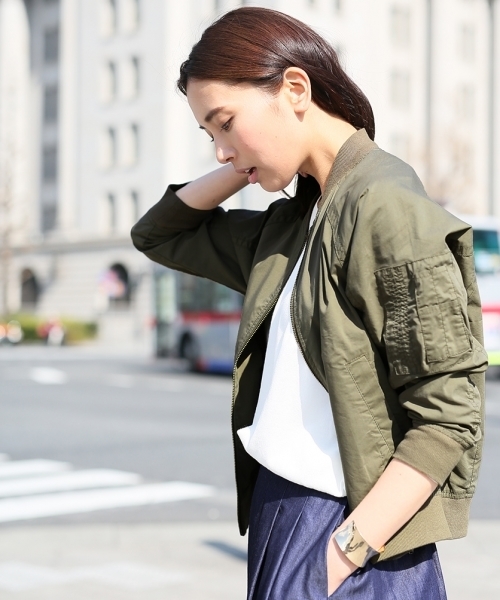 GLOBAL WORK(グローバルワーク)の「MA-1 7分袖/716211(MA-1・レディース・カーキ/ネイビー・LARGE/MEDIUM)」の2枚目の写真