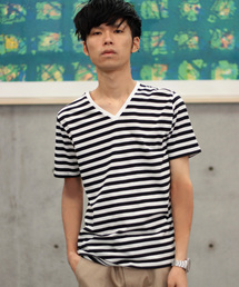 ESSENTIAL GARMENT MEN'S BIGI | Vネック ボーダーTシャツ/JAPAN MADE(日本製)(Tシャツ/カットソー)