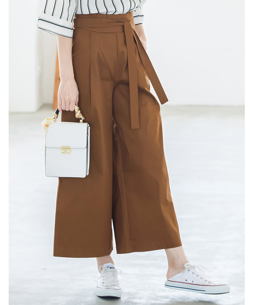 Re:EDIT（リエディ）の「[シンプルな美シルエパンツは大人コーデの強い味方]ベルテッドコットンツイルワイドパンツボトムス/パンツ/ワイドパンツ・ガウチョパンツ[リエディ]（その他パンツ・レディース・ブルー/ブラウン/ベージュ/プラム/ブラック/カーキ/マスタード・MEDIUM/SMALL/LARGE）」の3枚目の写真