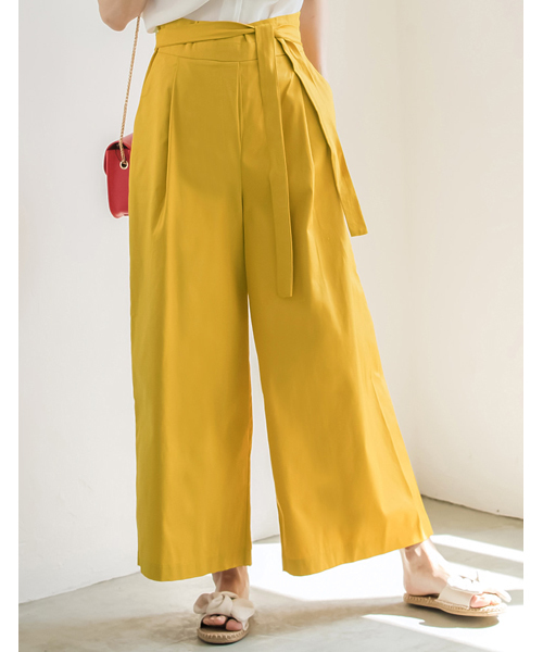 Re:EDIT（リエディ）の「[シンプルな美シルエパンツは大人コーデの強い味方]ベルテッドコットンツイルワイドパンツボトムス/パンツ/ワイドパンツ・ガウチョパンツ[リエディ]（その他パンツ・レディース・ブルー/ブラウン/ベージュ/プラム/ブラック/カーキ/マスタード・MEDIUM/SMALL/LARGE）」の7枚目の写真