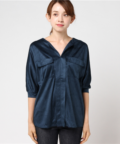 GeeRA（ジーラ）の「スウェード調カットソーシャツ（シャツ/ブラウス・レディース・ネイビー/カーキ/サンドグレー・X-LARGE/SMALL/LARGE/MEDIUM）」の11枚目の写真
