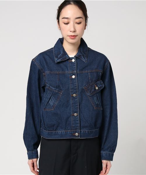 STYLEBLOCK（スタイルブロック）の「ダメージ加工デニムジャケット（デニムジャケット・レディース・ブルー・S/M/L/XL）」の2枚目の写真