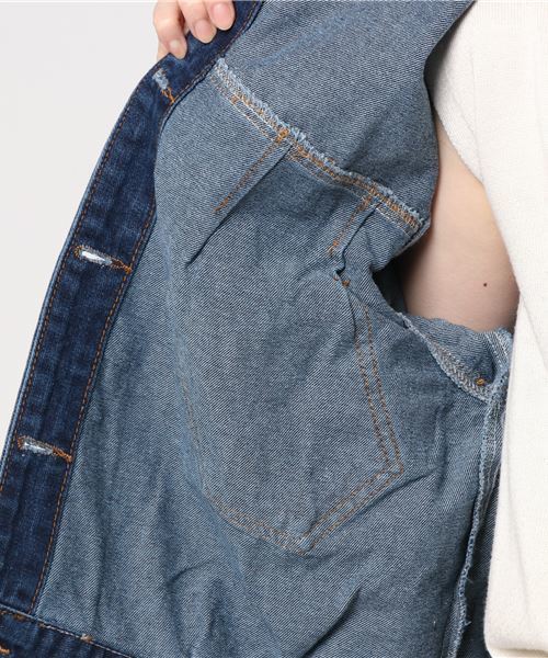 STYLEBLOCK（スタイルブロック）の「ダメージ加工デニムジャケット（デニムジャケット・レディース・ブルー・S/M/L/XL）」の4枚目の写真