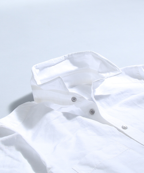 ABAHOUSE（アバハウス）の「リネンコットンスタンドシャツ（シャツ/ブラウス・メンズ・ネイビー/ホワイト/サックスブルー・44/46/48/50）」の2枚目の写真