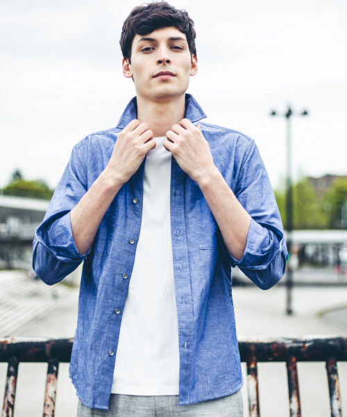 ABAHOUSE（アバハウス）の「リネンコットンスタンドシャツ（シャツ/ブラウス・メンズ・ネイビー/ホワイト/サックスブルー・44/46/48/50）」の3枚目の写真