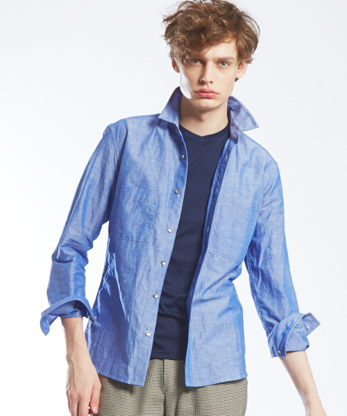 ABAHOUSE（アバハウス）の「リネンコットンスタンドシャツ（シャツ/ブラウス・メンズ・ネイビー/ホワイト/サックスブルー・44/46/48/50）」の16枚目の写真