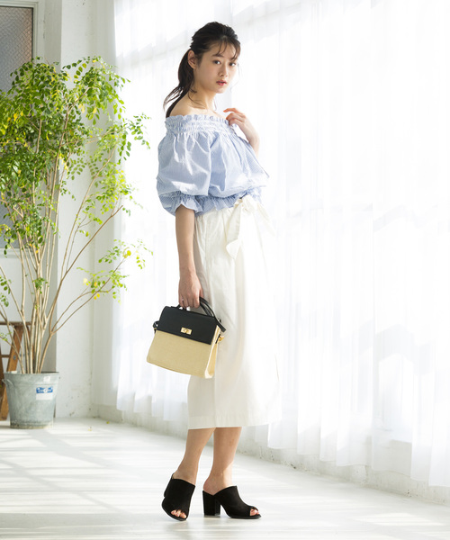 WEGO（ウィゴー）の「WEGO/シアサッカーフリルオフショルブラウス（シャツ/ブラウス・レディース・ブルー系その他4/ブラック系その他2/ホワイト/ライトイエロー・FREE）」の20枚目の写真