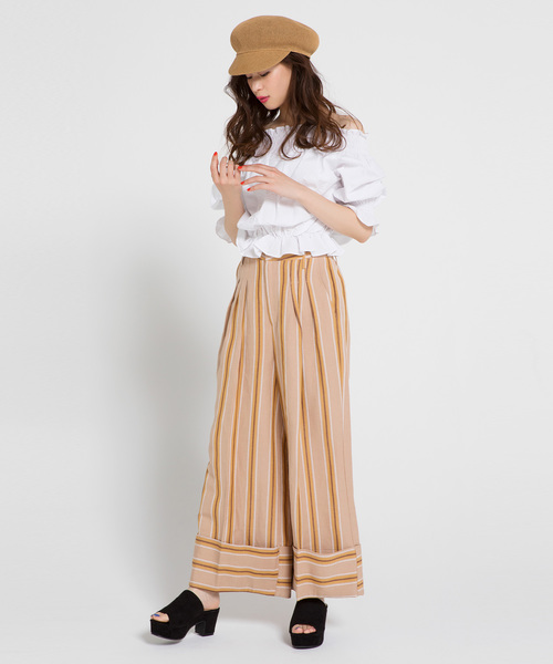 WEGO（ウィゴー）の「WEGO/シアサッカーフリルオフショルブラウス（シャツ/ブラウス・レディース・ブルー系その他4/ブラック系その他2/ホワイト/ライトイエロー・FREE）」の7枚目の写真