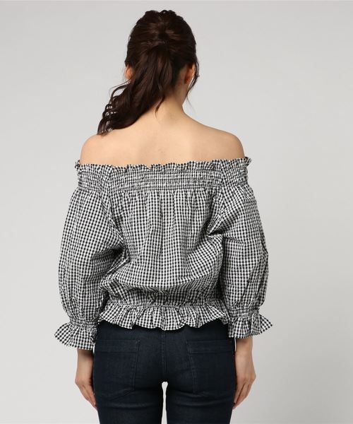 WEGO（ウィゴー）の「WEGO/シアサッカーフリルオフショルブラウス（シャツ/ブラウス・レディース・ブルー系その他4/ブラック系その他2/ホワイト/ライトイエロー・FREE）」の6枚目の写真