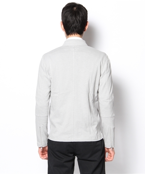 AZUL by moussy（アズールバイマウジー）の「16/-OE×32slubシングルライダース（ライダースジャケット・メンズ・ブラック/グレー×ホワイト・MEDIUM/LARGE/X-LARGE/SMALL）」の5枚目の写真