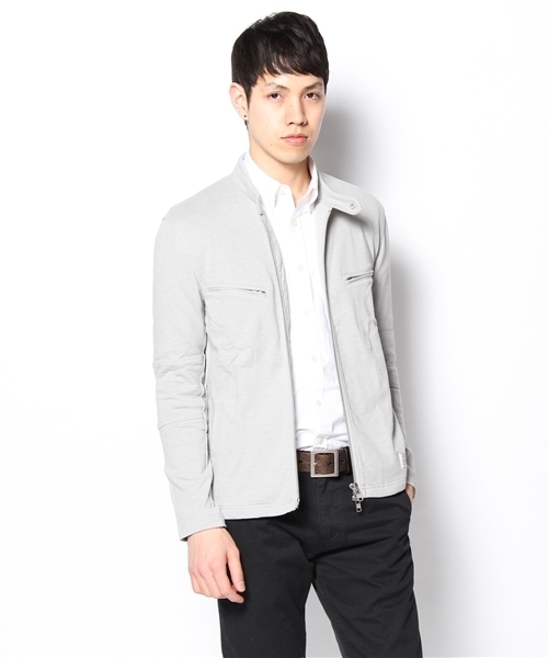 AZUL by moussy（アズールバイマウジー）の「16/-OE×32slubシングルライダース（ライダースジャケット・メンズ・ブラック/グレー×ホワイト・MEDIUM/LARGE/X-LARGE/SMALL）」の6枚目の写真