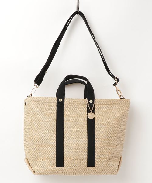 PASSE-DIX（パスディス）の「PASSE-DIX/パスディス　雑材調通し手トート（トートバッグ・レディース・ブラック/ベージュ/アイボリー・FREE）」の3枚目の写真