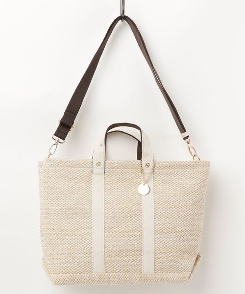 PASSE-DIX（パスディス）の「PASSE-DIX/パスディス　雑材調通し手トート（トートバッグ・レディース・ブラック/ベージュ/アイボリー・FREE）」の2枚目の写真