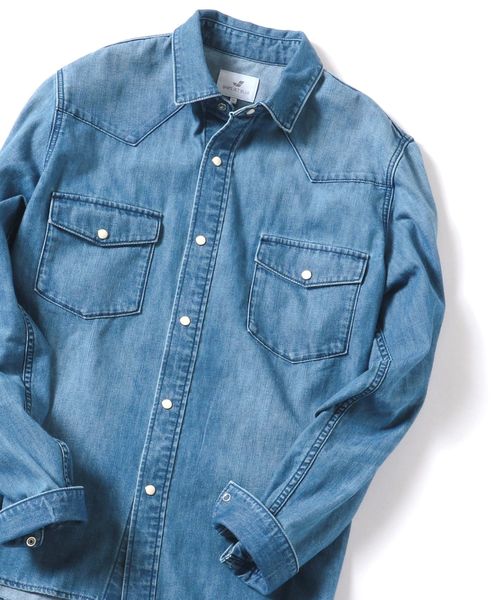 SHIPS JET BLUE（シップスジェットブルー）の「SHIPS JET BLUE: NEWデニムウエスタンシャツ（シャツ/ブラウス・メンズ・ライトブルー/ブルー・SMALL/MEDIUM/X-SMALL/LARGE）」の2枚目の写真
