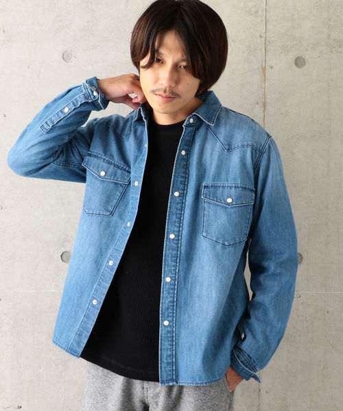 SHIPS JET BLUE（シップスジェットブルー）の「SHIPS JET BLUE: NEWデニムウエスタンシャツ（シャツ/ブラウス・メンズ・ライトブルー/ブルー・SMALL/MEDIUM/X-SMALL/LARGE）」の3枚目の写真