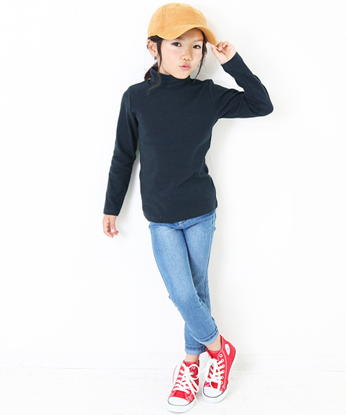 devirock(デビロック)の「厚手もっちりハイネック長袖Tシャツ(Tシャツ/カットソー・キッズ・ヘザーチャコール/ブラック/ネイビー・100cm/110cm/120cm/130cm/140cm/150cm/160cm)」の7枚目の写真