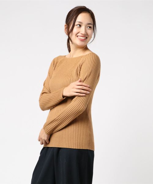 Tiara（ティアラ）の「スクエアネックリブニット（ニット/セーター・レディース・オレンジ/ラベンダー/キャメル/ネイビー・FREE）」の7枚目の写真