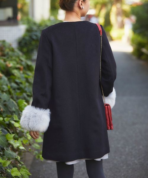 【一部予約！】 tocco closet（トッコ クローゼット）の「エコファー袖ビジュー ジャケット・アウター