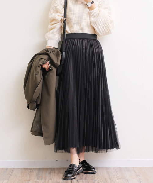 And Me アンドミー の チュールサテンロング丈プリーツスカート ウエストゴム スカート Wear