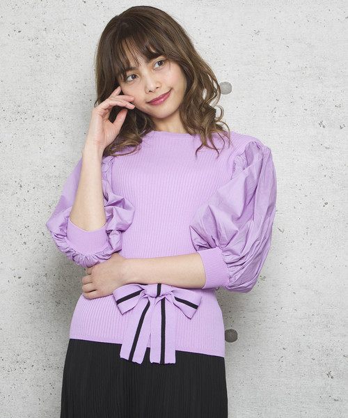 LUGG NAGG(ラグナグ)の「【Jewelobe/ ジュエローブ】ボリューム袖リブニットトップス(ニット/セーター・レディース・ネイビー/ブラック/ベージュ/オレンジ/パープル・FREE)」の4枚目の写真