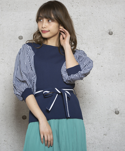 LUGG NAGG(ラグナグ)の「【Jewelobe/ ジュエローブ】ボリューム袖リブニットトップス(ニット/セーター・レディース・ネイビー/ブラック/ベージュ/オレンジ/パープル・FREE)」の1枚目の写真
