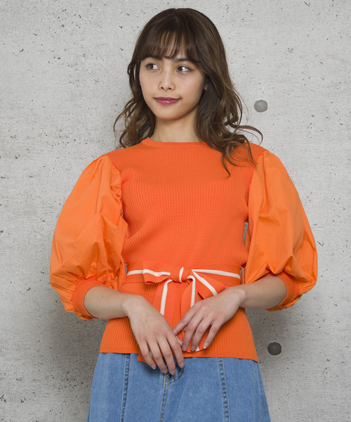 LUGG NAGG(ラグナグ)の「【Jewelobe/ ジュエローブ】ボリューム袖リブニットトップス(ニット/セーター・レディース・ネイビー/ブラック/ベージュ/オレンジ/パープル・FREE)」の5枚目の写真