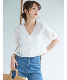 バックシャンコットンレースブラウス