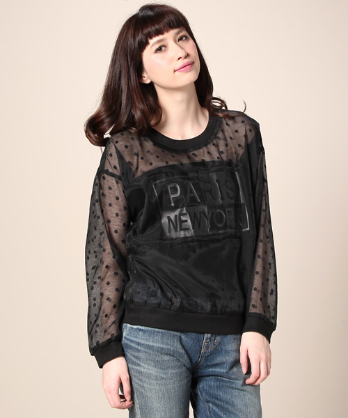 KIKKA THE DIARY OF（キッカ　ザ　ダイアリー　オブ）の「ドットオーガンジー PARIS NY トップ（Tシャツ/カットソー・レディース・ホワイト/ブラック・38）」の2枚目の写真