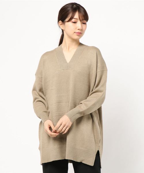 AMERICAN HOLIC（アメリカンホリック）の「太Vネックニットプルオーバー＊（ニット/セーター・レディース・ベージュ/ネイビー/カーキ/アイボリー・M/L）」の3枚目の写真