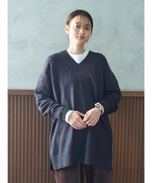 AMERICAN HOLIC（アメリカンホリック）の「太Vネックニットプルオーバー＊（ニット/セーター・レディース・ベージュ/ネイビー/カーキ/アイボリー・M/L）」の8枚目の写真