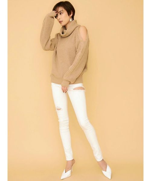 GYDA（ジェイダ）の「ケーブルショルダーニットトップス（ニット/セーター・レディース・ブラック/ベージュ/ピンク/アイボリー・FREE）」の8枚目の写真