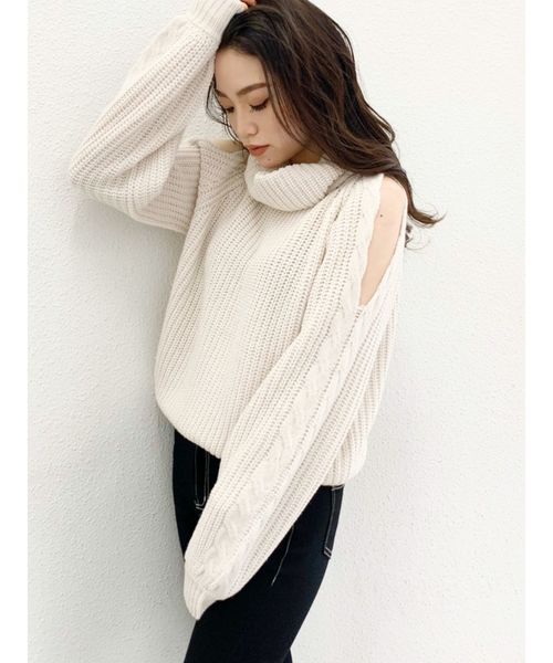 GYDA（ジェイダ）の「ケーブルショルダーニットトップス（ニット/セーター・レディース・ブラック/ベージュ/ピンク/アイボリー・FREE）」の10枚目の写真