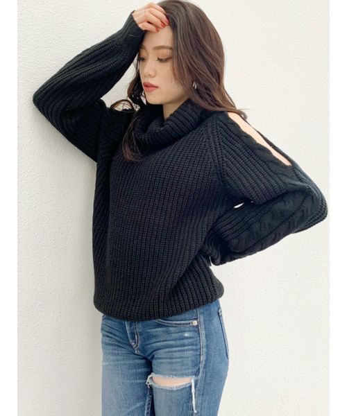 GYDA（ジェイダ）の「ケーブルショルダーニットトップス（ニット/セーター・レディース・ブラック/ベージュ/ピンク/アイボリー・FREE）」の11枚目の写真