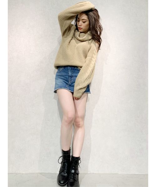 GYDA（ジェイダ）の「ケーブルショルダーニットトップス（ニット/セーター・レディース・ブラック/ベージュ/ピンク/アイボリー・FREE）」の13枚目の写真