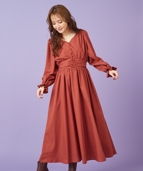 セール ワンピース Zozo限定カラー パフスリーブ長袖マキシワンピース ワンピース Miia ミーア のファッション