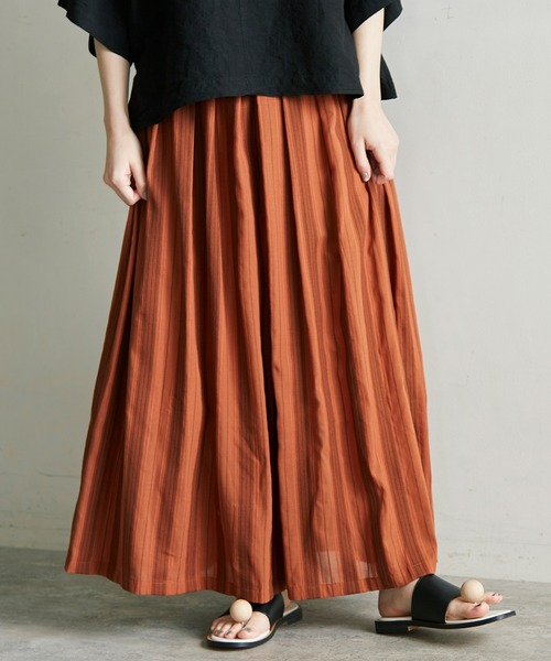 cardo fabrica（カルドファブリカ）の「*ドビーストライプタックキュロットパンツ（その他パンツ・レディース・ブラウン/キナリ・FREE）」の6枚目の写真