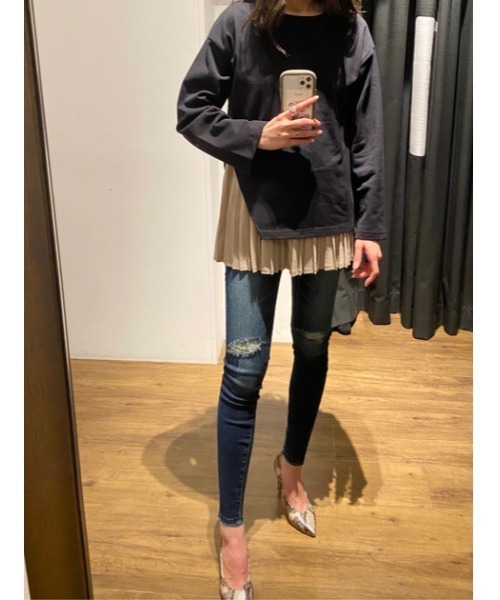 AZUL by moussy（アズールバイマウジー）の「CRASH DENIM SKINNY/クラッシュデニムスキニー（デニムパンツ・レディース・ダークブルー/ライトブルー/ブラック/ホワイト・MEDIUM/XX-SMALL/LARGE/X-SMALL/SMALL/X-LARGE）」の5枚目の写真
