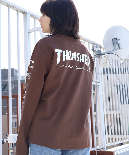 THRASHER(スラッシャー)の「別注 THRASHER/スラッシャー MAG LOGO OF SLEEVE L/S TEE 長袖Tシャツ(Tシャツ/カットソー・メンズ・ホワイト/ブラック/ブラウン・M/L/XL)」の1枚目の写真
