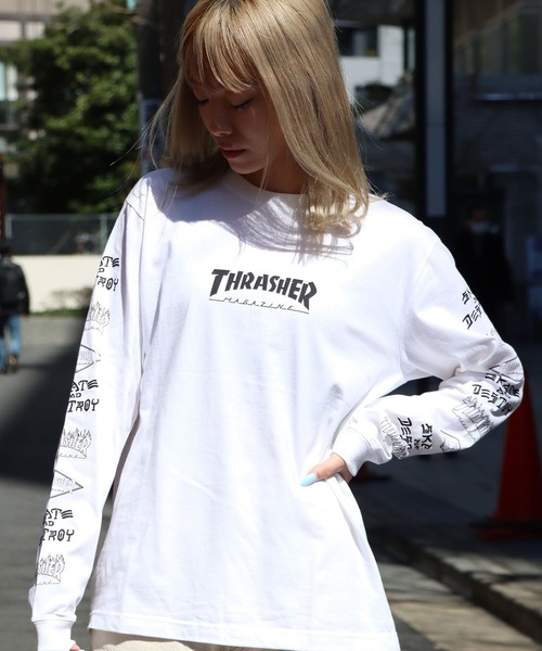 THRASHER(スラッシャー)の「別注 THRASHER/スラッシャー MAG LOGO OF SLEEVE L/S TEE 長袖Tシャツ(Tシャツ/カットソー・メンズ・ホワイト/ブラック/ブラウン・M/L/XL)」の6枚目の写真
