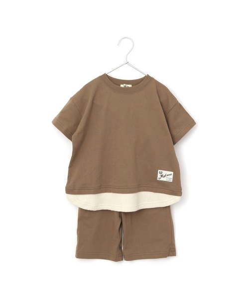 MAKE YOUR DAY（メイクユアデイ）の「レイヤード風ワンマイルセットアップ■80～140cm（ルームウェア/パジャマ・キッズ・ミント/モカ・110/120/130/140/90/100/80）」の2枚目の写真