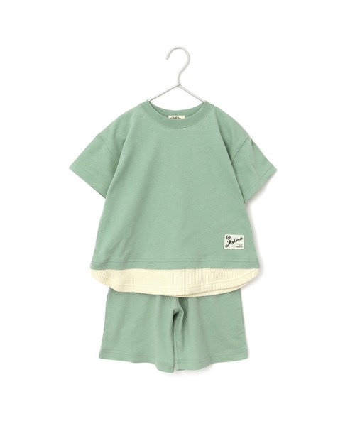 MAKE YOUR DAY（メイクユアデイ）の「レイヤード風ワンマイルセットアップ■80～140cm（ルームウェア/パジャマ・キッズ・ミント/モカ・110/120/130/140/90/100/80）」の3枚目の写真