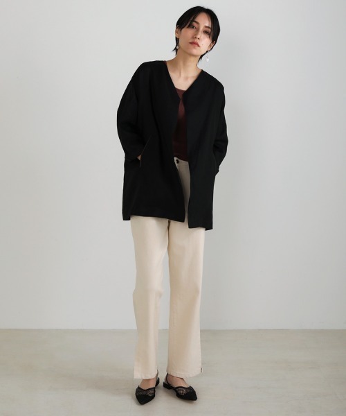 Bou Jeloud（ブージュルード）の「フレンチリネン◆パイピングジャケット（その他アウター・レディース・ブラック/ナチュラル・38）」の3枚目の写真