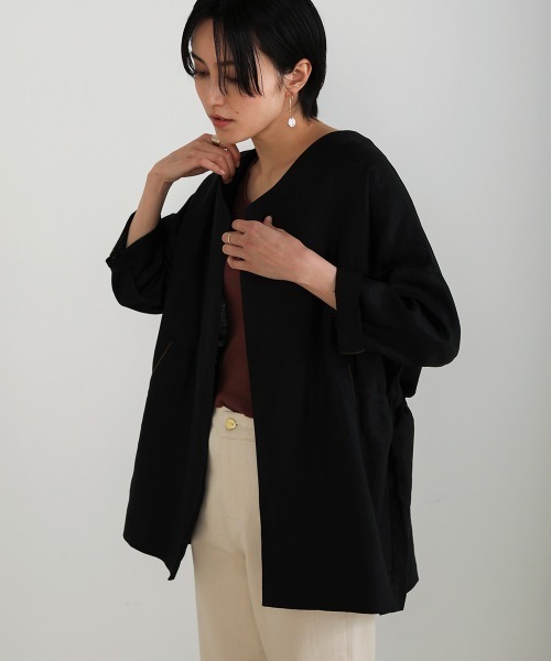 Bou Jeloud（ブージュルード）の「フレンチリネン◆パイピングジャケット（その他アウター・レディース・ブラック/ナチュラル・38）」の6枚目の写真