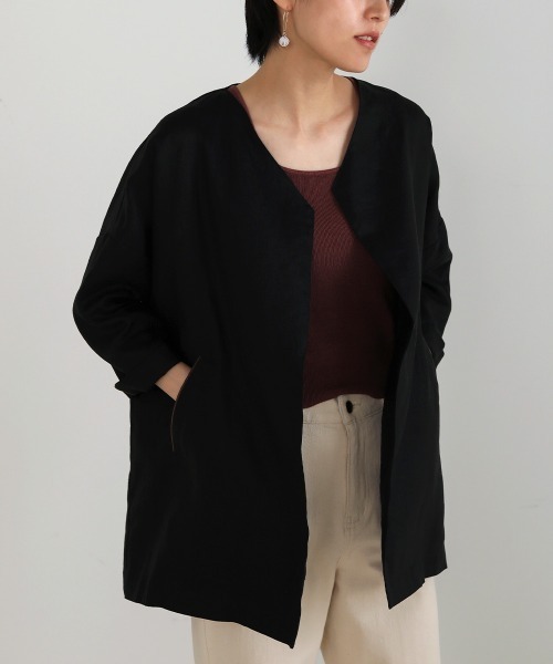 Bou Jeloud（ブージュルード）の「フレンチリネン◆パイピングジャケット（その他アウター・レディース・ブラック/ナチュラル・38）」の9枚目の写真