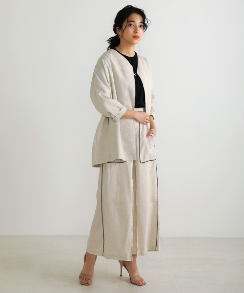 Bou Jeloud（ブージュルード）の「フレンチリネン◆パイピングジャケット（その他アウター・レディース・ブラック/ナチュラル・38）」の4枚目の写真