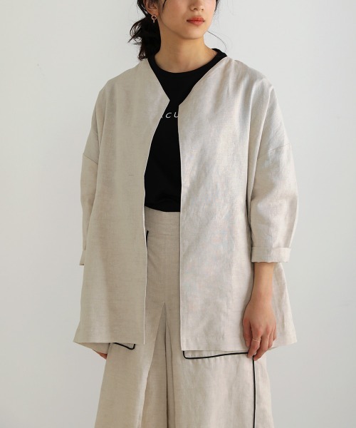 Bou Jeloud（ブージュルード）の「フレンチリネン◆パイピングジャケット（その他アウター・レディース・ブラック/ナチュラル・38）」の7枚目の写真