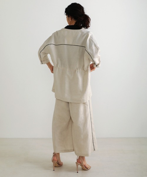 Bou Jeloud（ブージュルード）の「フレンチリネン◆パイピングジャケット（その他アウター・レディース・ブラック/ナチュラル・38）」の13枚目の写真